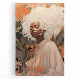 Maximalist Wall Art - Ethereal Portrait with Bold White Hair and Warm Hues