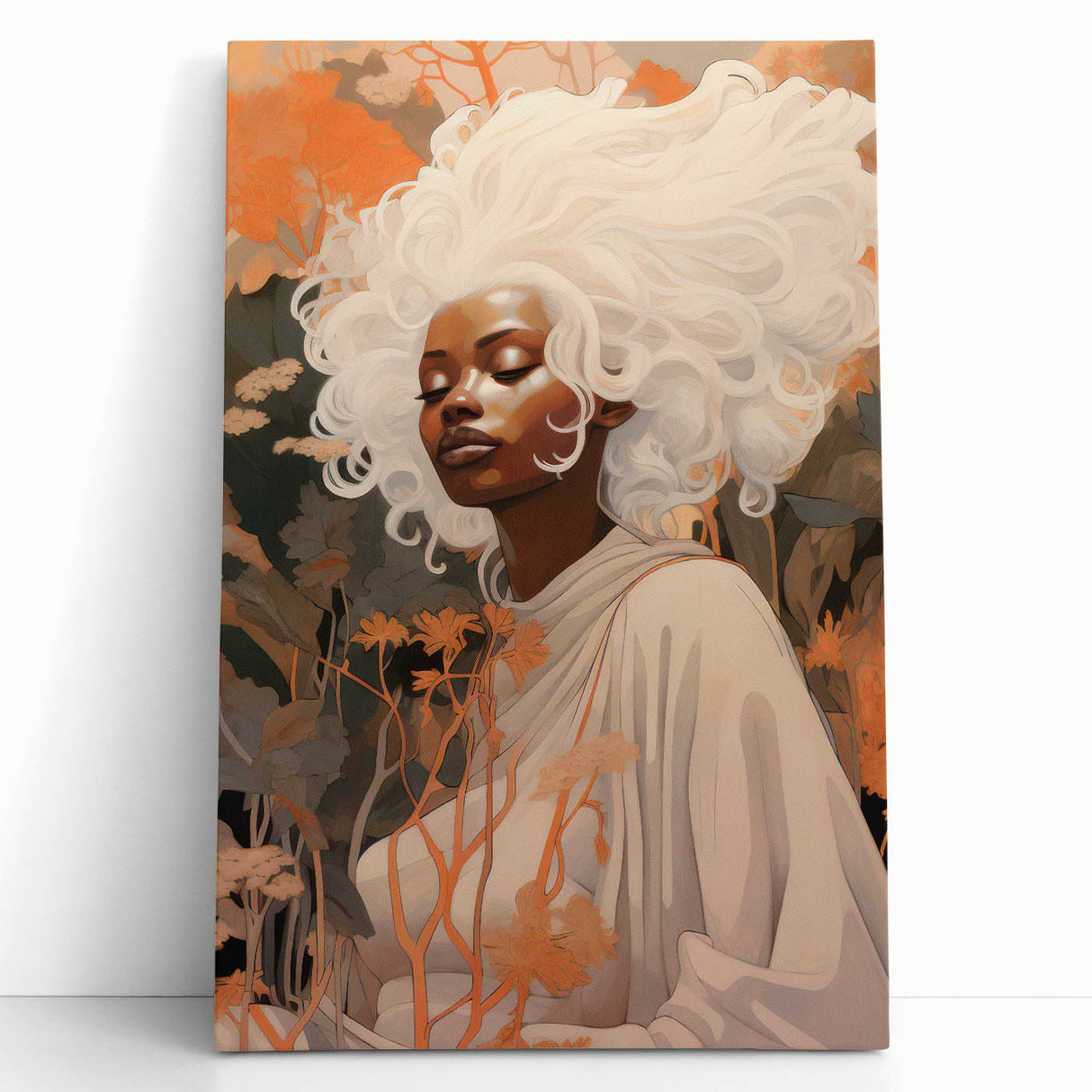 Maximalist Wall Art - Ethereal Portrait with Bold White Hair and Warm Hues