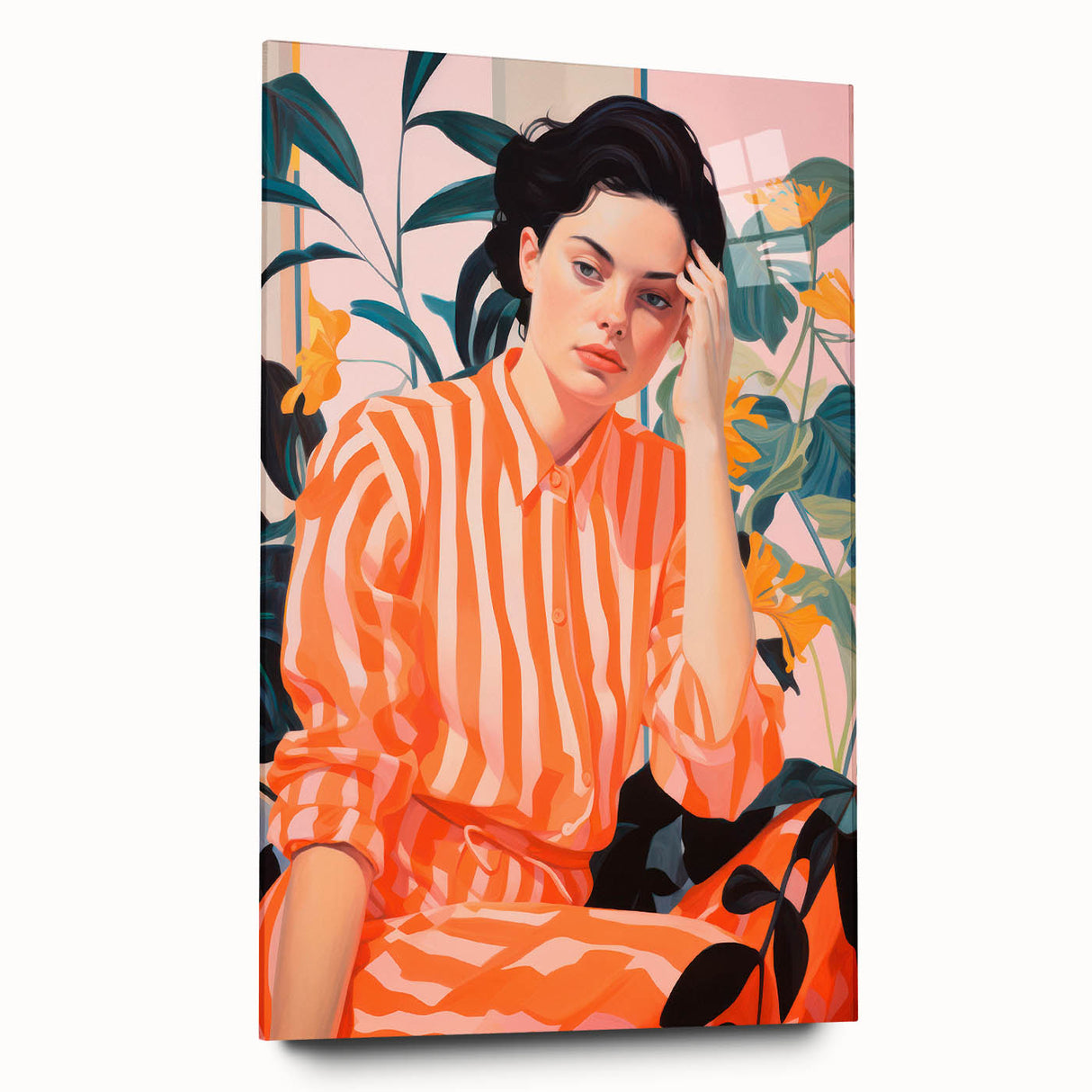 Maximalist Wall Art – Bold Portrait with Stripes for Eclectic Decor Style
