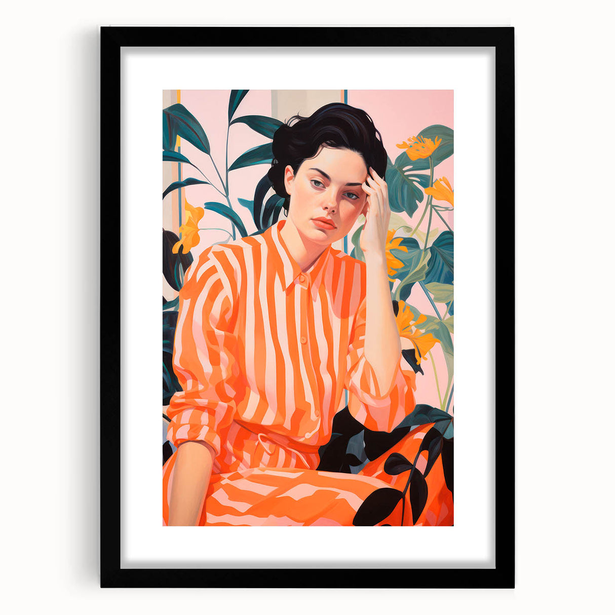 Maximalist Wall Art – Bold Portrait with Stripes for Eclectic Decor Style