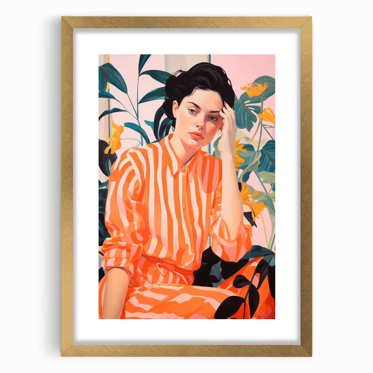 Maximalist Wall Art – Bold Portrait with Stripes for Eclectic Decor Style
