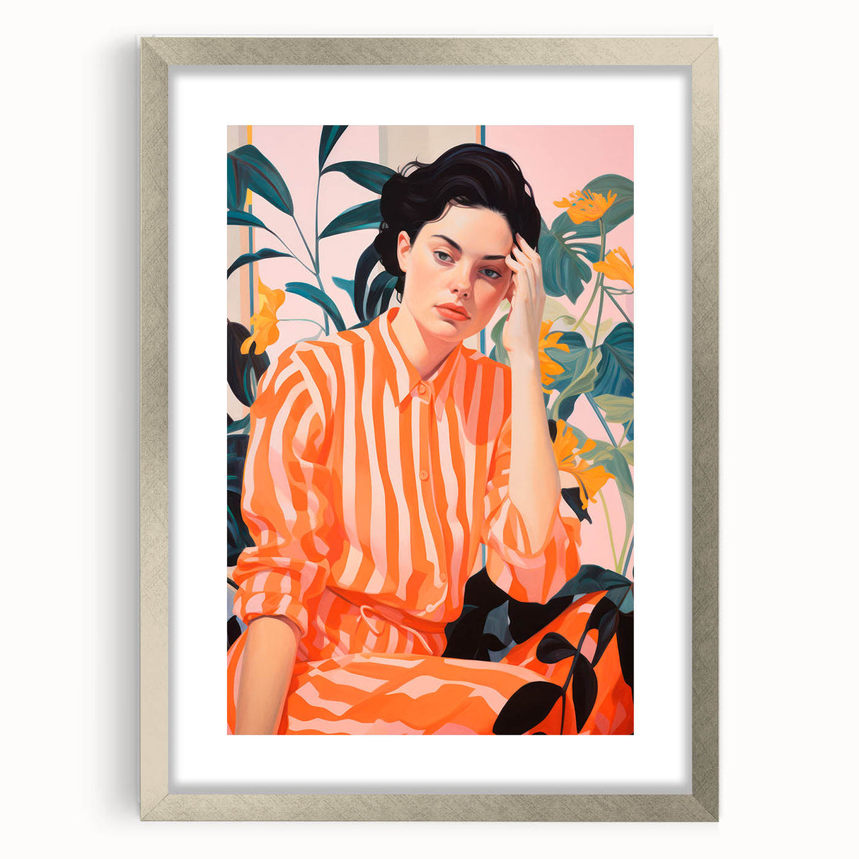 Maximalist Wall Art – Bold Portrait with Stripes for Eclectic Decor Style