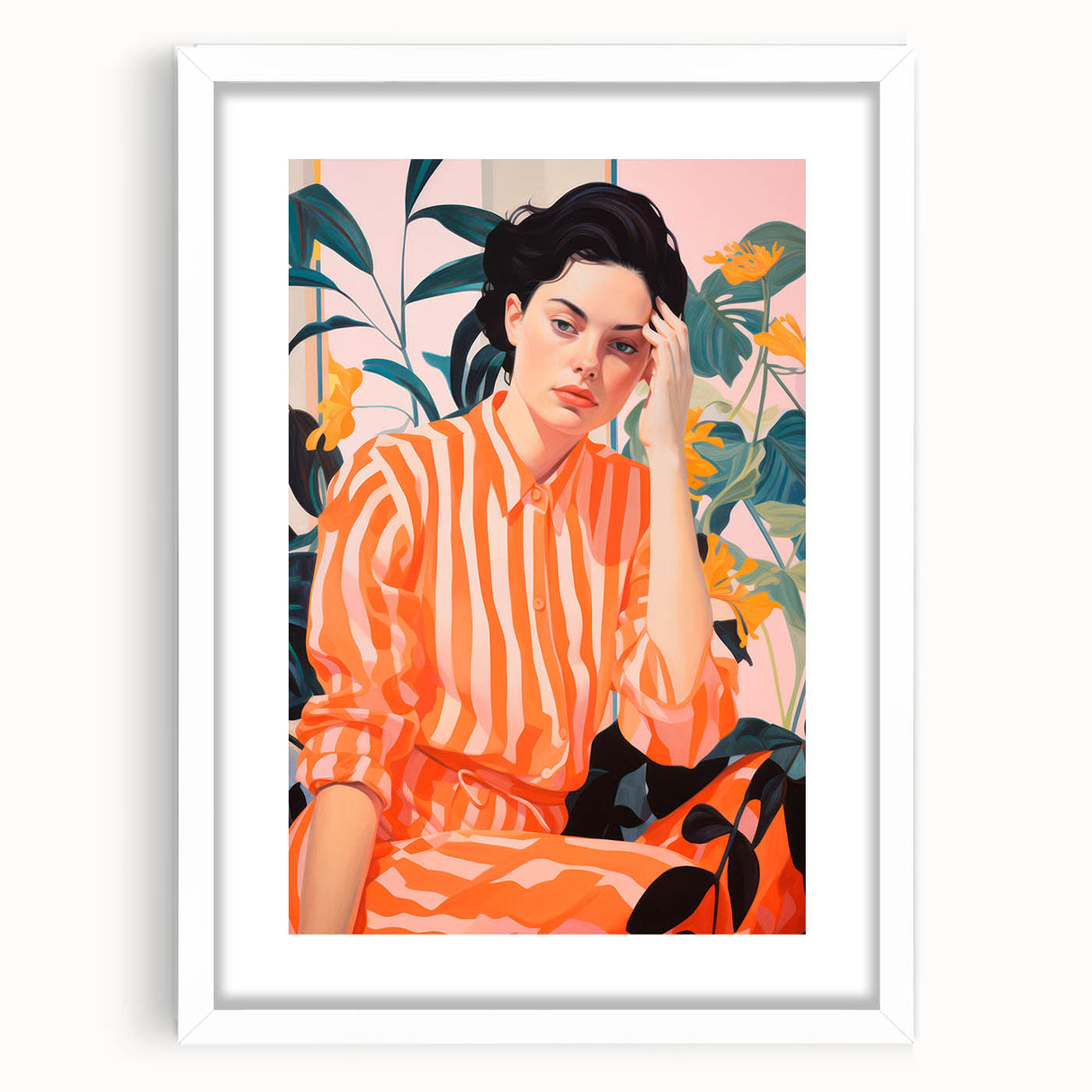 Maximalist Wall Art – Bold Portrait with Stripes for Eclectic Decor Style