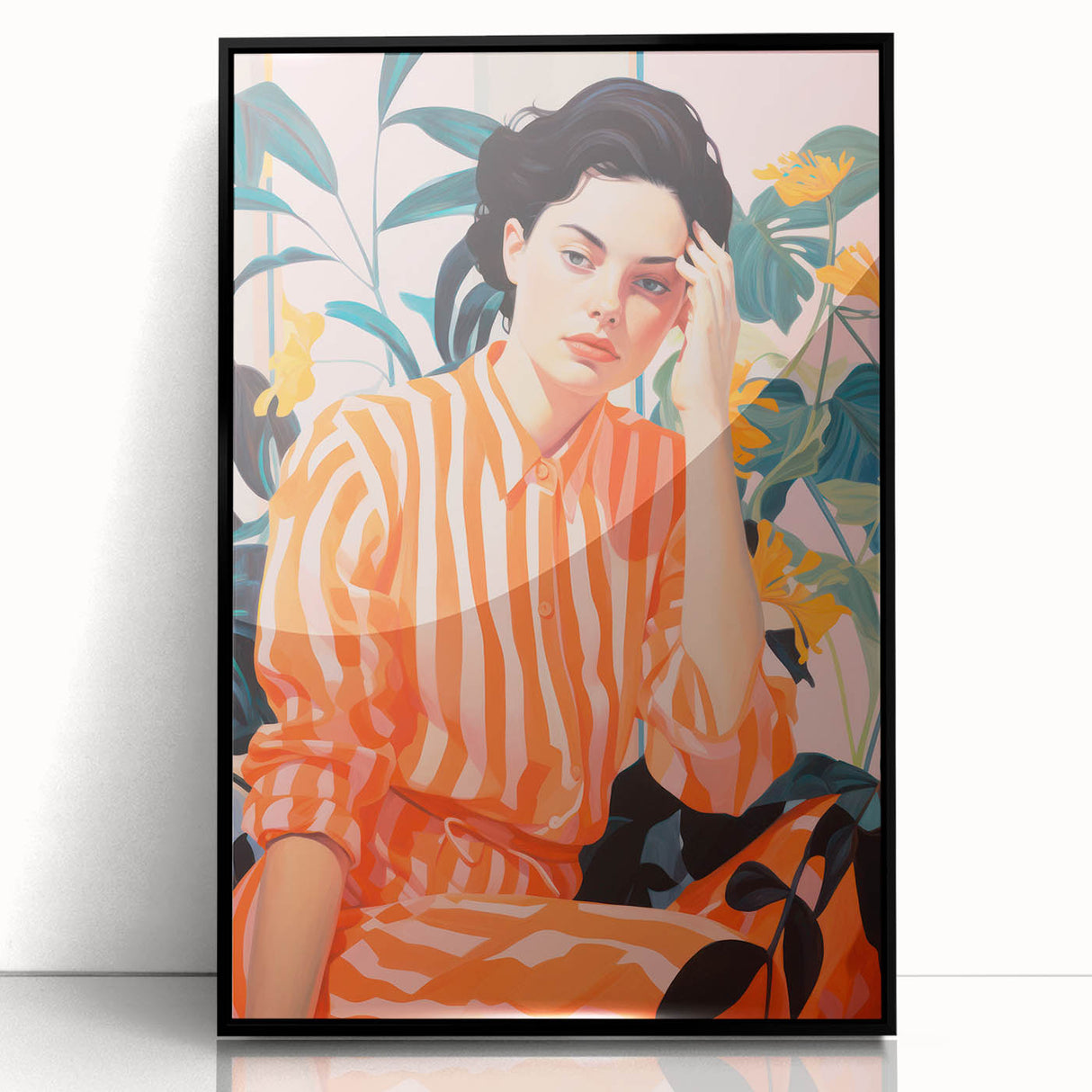 Maximalist Wall Art – Bold Portrait with Stripes for Eclectic Decor Style