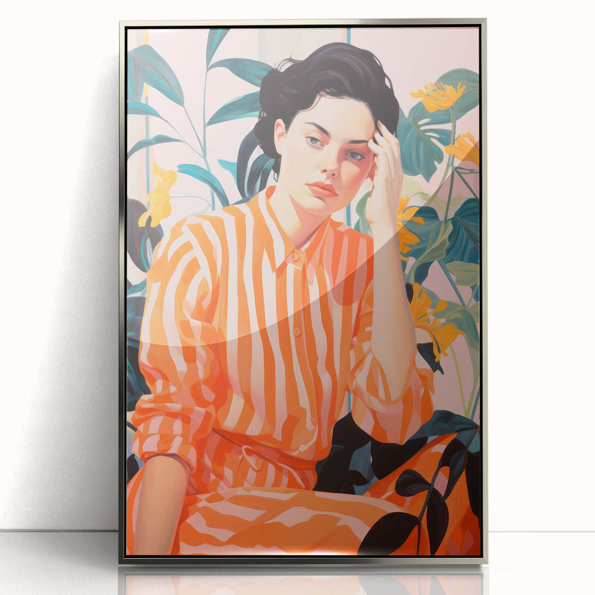 Maximalist Wall Art – Bold Portrait with Stripes for Eclectic Decor Style