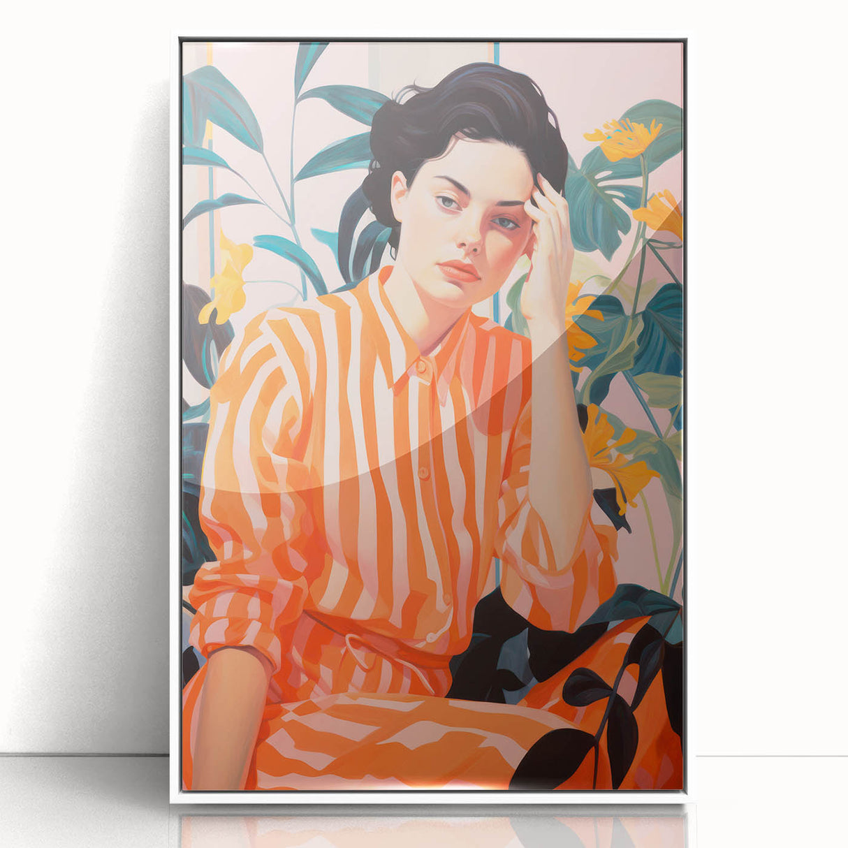 Maximalist Wall Art – Bold Portrait with Stripes for Eclectic Decor Style