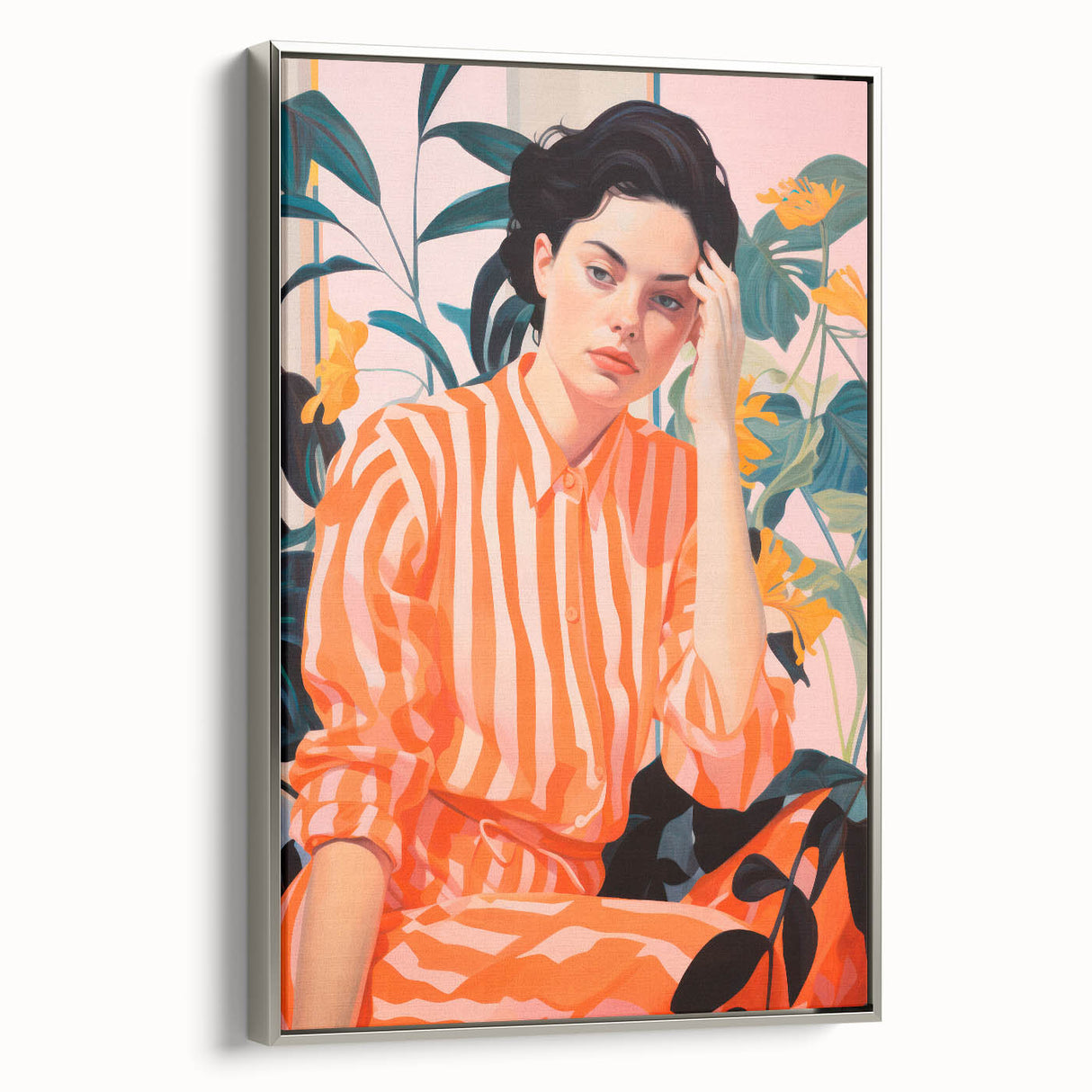 Maximalist Wall Art – Bold Portrait with Stripes for Eclectic Decor Style
