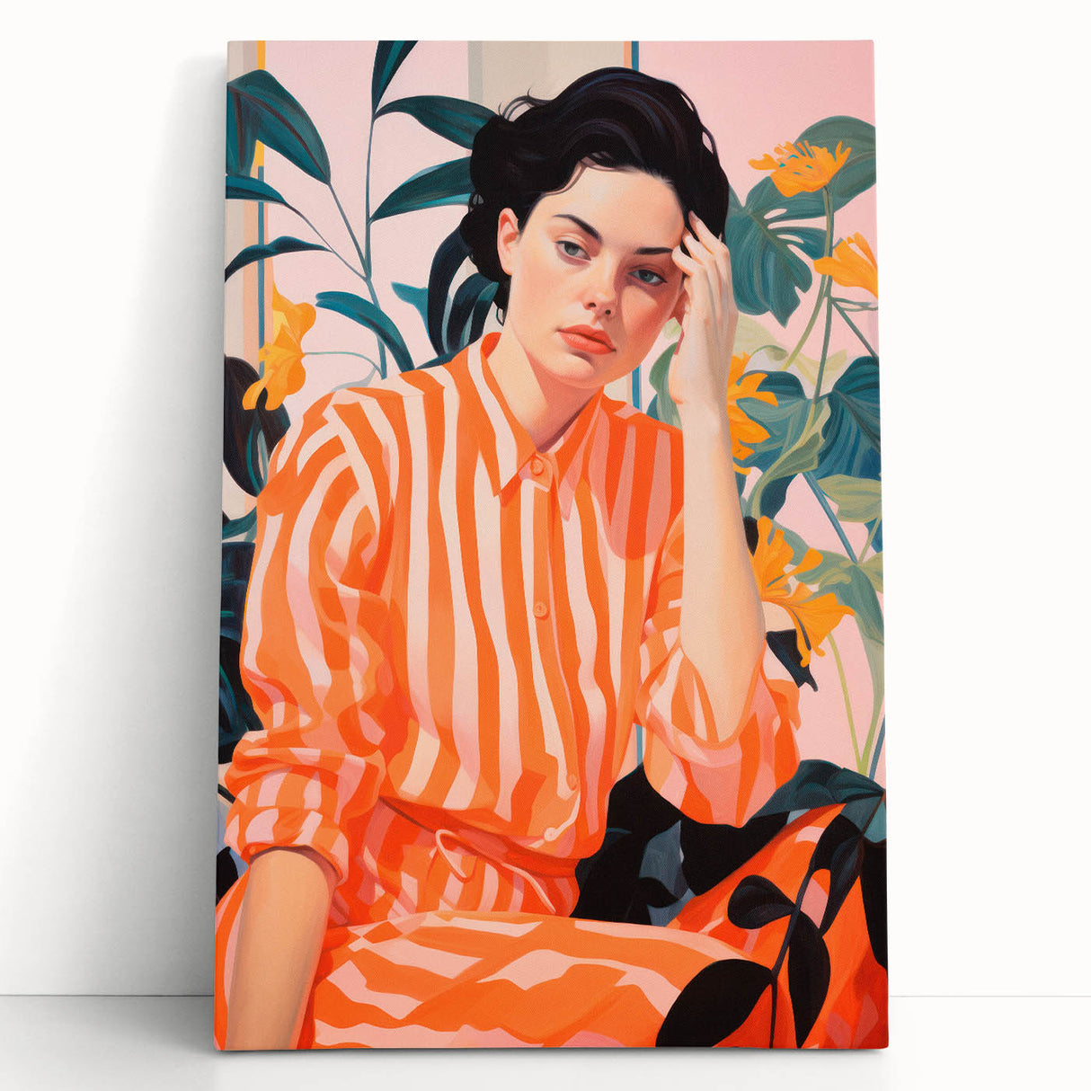 Maximalist Wall Art – Bold Portrait with Stripes for Eclectic Decor Style