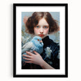 Maximalist Wall Art – Elegant Portrait with Bird for Eclectic Decor Style