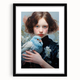 Maximalist Wall Art – Elegant Portrait with Bird for Eclectic Decor Style