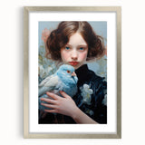 Maximalist Wall Art – Elegant Portrait with Bird for Eclectic Decor Style