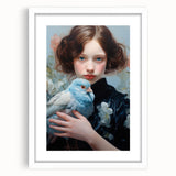 Maximalist Wall Art – Elegant Portrait with Bird for Eclectic Decor Style