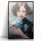 Maximalist Wall Art – Elegant Portrait with Bird for Eclectic Decor Style