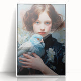 Maximalist Wall Art – Elegant Portrait with Bird for Eclectic Decor Style