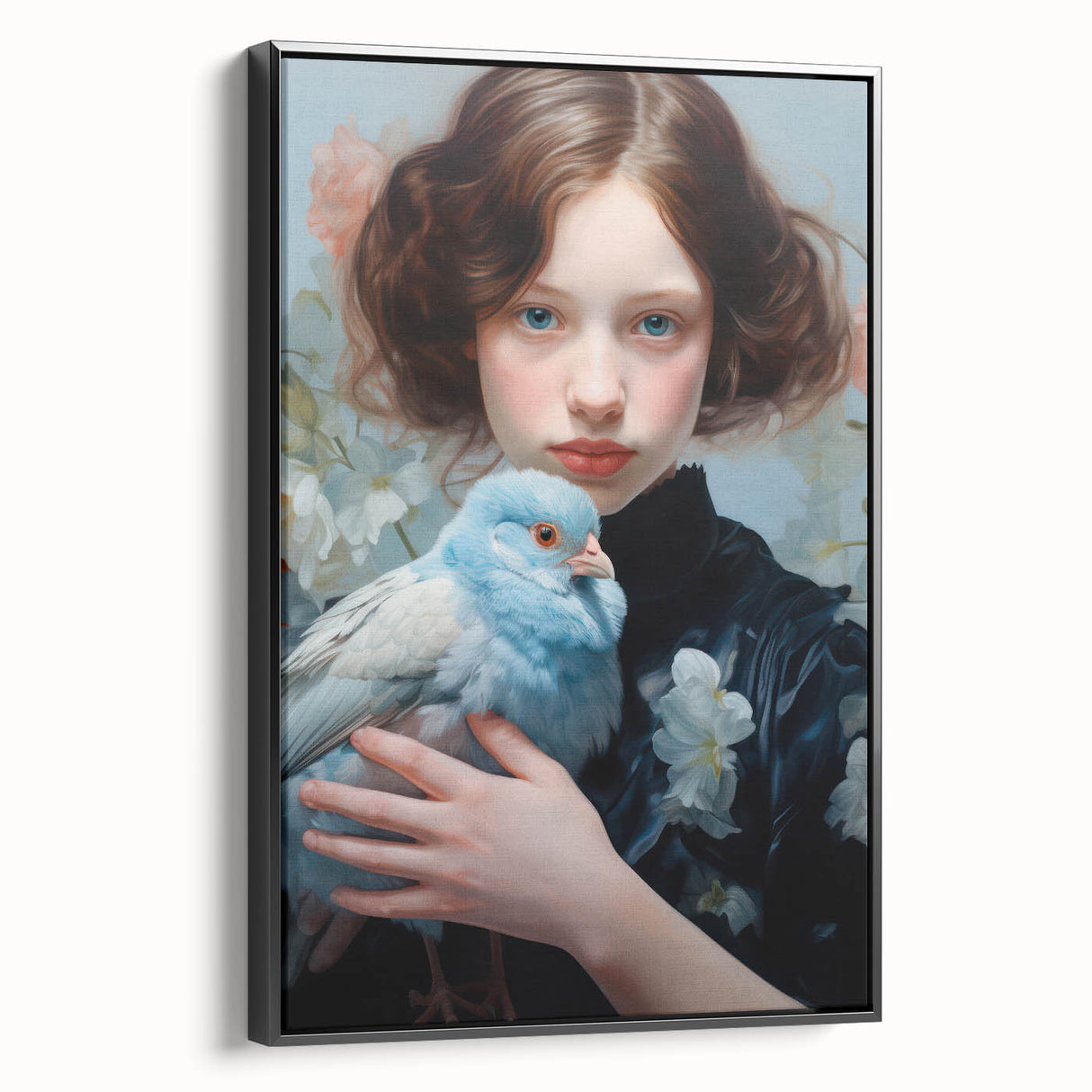 Maximalist Wall Art – Elegant Portrait with Bird for Eclectic Decor Style