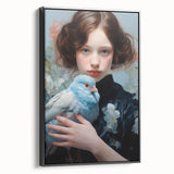 Maximalist Wall Art – Elegant Portrait with Bird for Eclectic Decor Style
