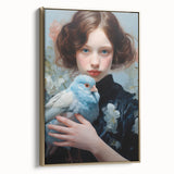 Maximalist Wall Art – Elegant Portrait with Bird for Eclectic Decor Style