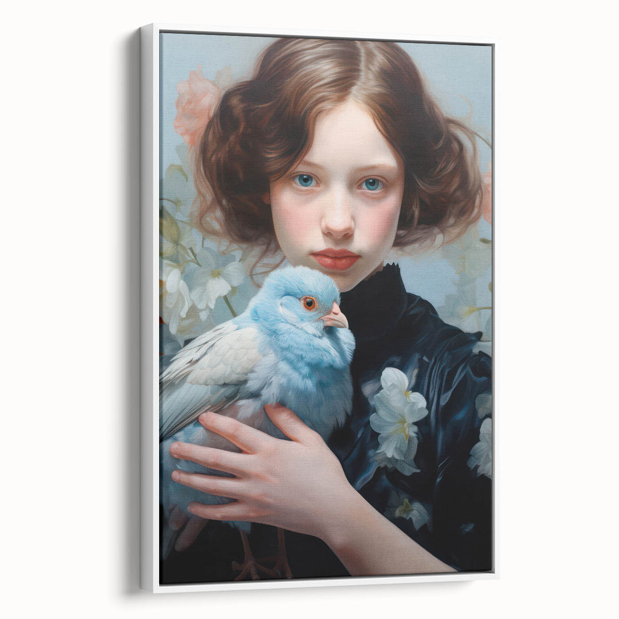Maximalist Wall Art – Elegant Portrait with Bird for Eclectic Decor Style