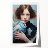 Maximalist Wall Art – Elegant Portrait with Bird for Eclectic Decor Style