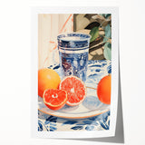 Maximalist Wall Art – Elegant Still Life with Citrus and Blue Decor