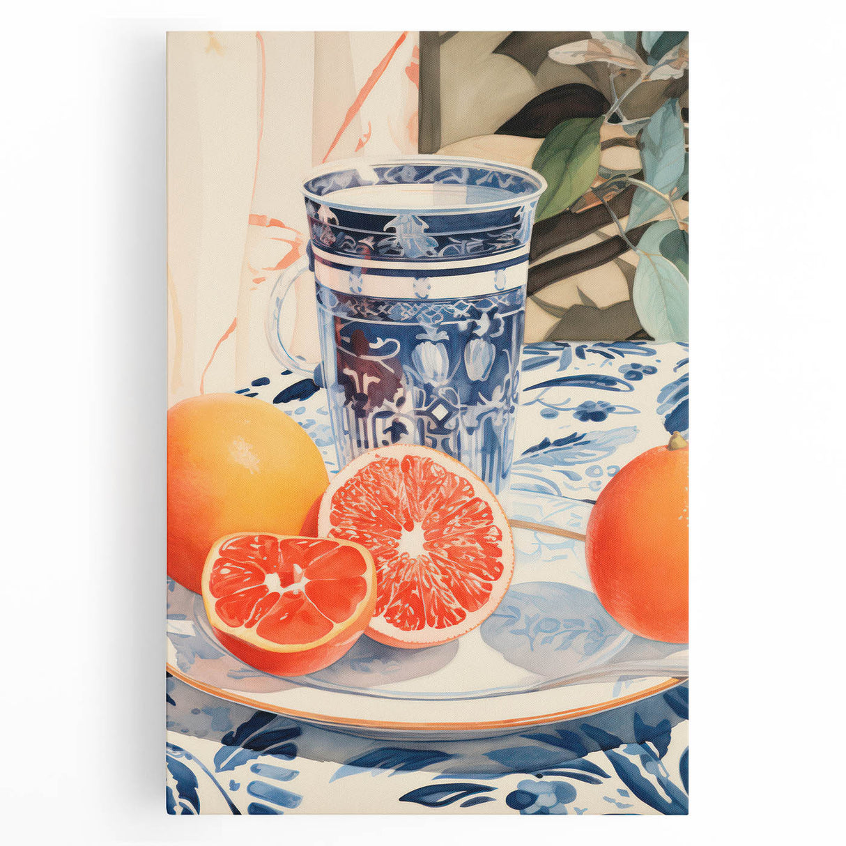 Maximalist Wall Art – Elegant Still Life with Citrus and Blue Decor