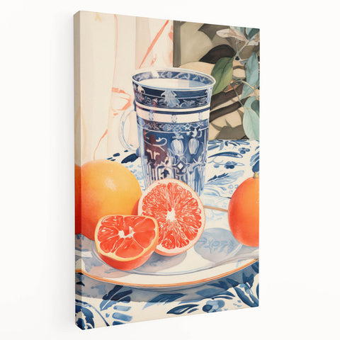 Maximalist Wall Art – Elegant Still Life with Citrus and Blue Decor