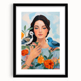Maximalist Wall Art – Vibrant Portrait with Birds and Flowers for Eclectic Style