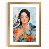 Maximalist Wall Art – Vibrant Portrait with Birds and Flowers for Eclectic Style