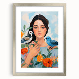 Maximalist Wall Art – Vibrant Portrait with Birds and Flowers for Eclectic Style