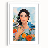 Maximalist Wall Art – Vibrant Portrait with Birds and Flowers for Eclectic Style
