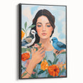 Maximalist Wall Art – Vibrant Portrait with Birds and Flowers for Eclectic Style