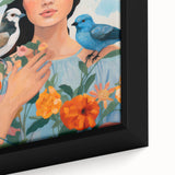 Maximalist Wall Art – Vibrant Portrait with Birds and Flowers for Eclectic Style