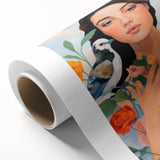 Maximalist Wall Art – Vibrant Portrait with Birds and Flowers for Eclectic Style