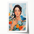 Maximalist Wall Art – Vibrant Portrait with Birds and Flowers for Eclectic Style