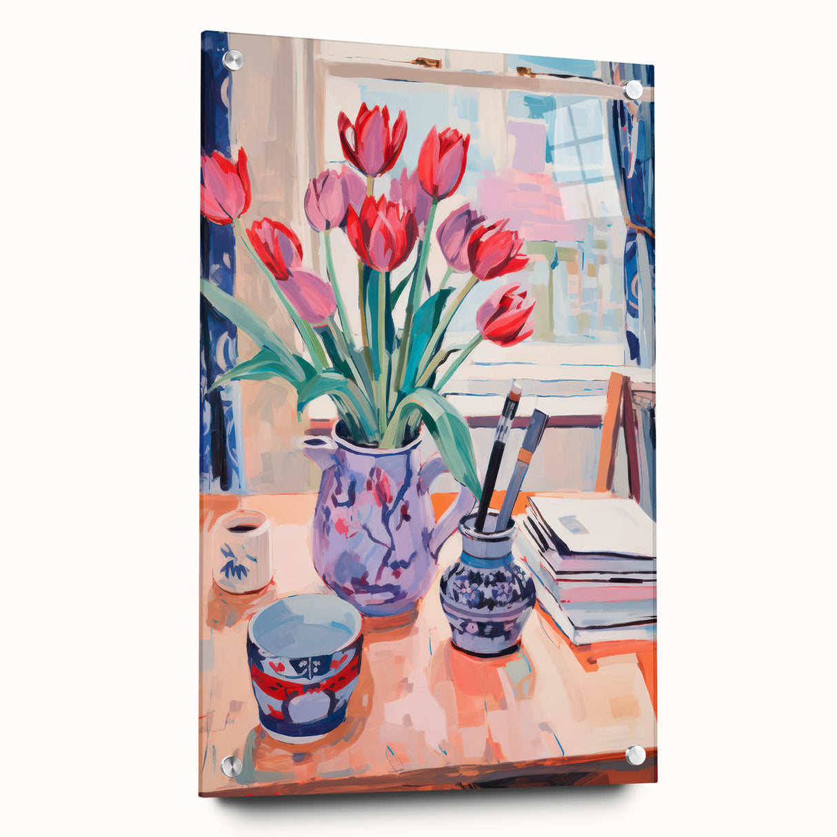 Maximalist Wall Art – Vibrant Still Life with Tulips and Artistic Decor