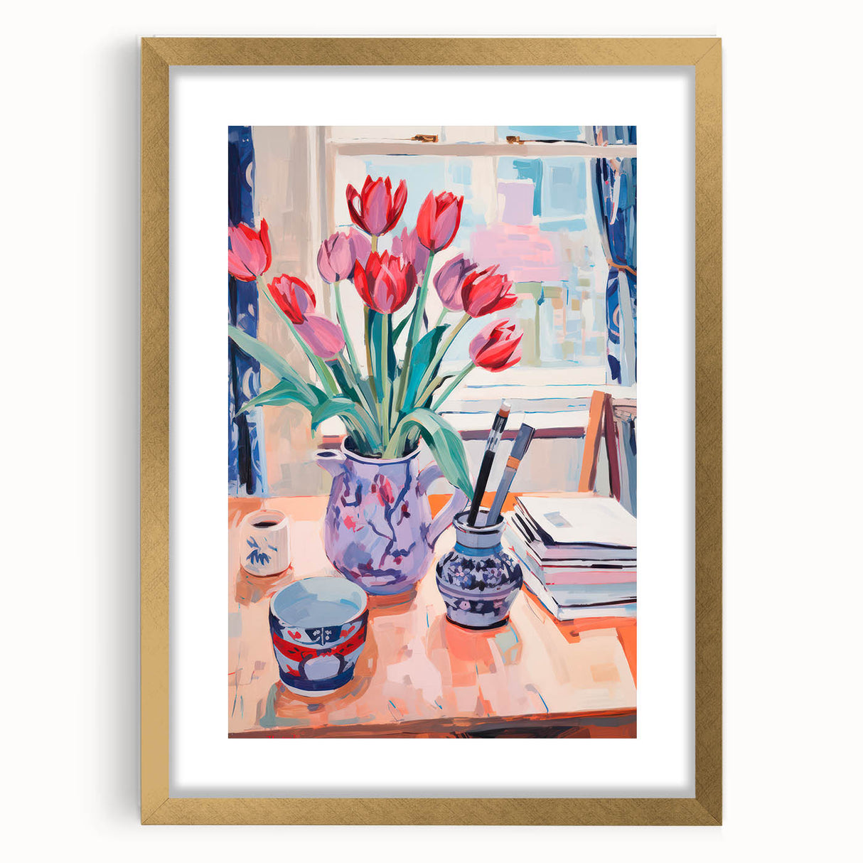 Maximalist Wall Art – Vibrant Still Life with Tulips and Artistic Decor