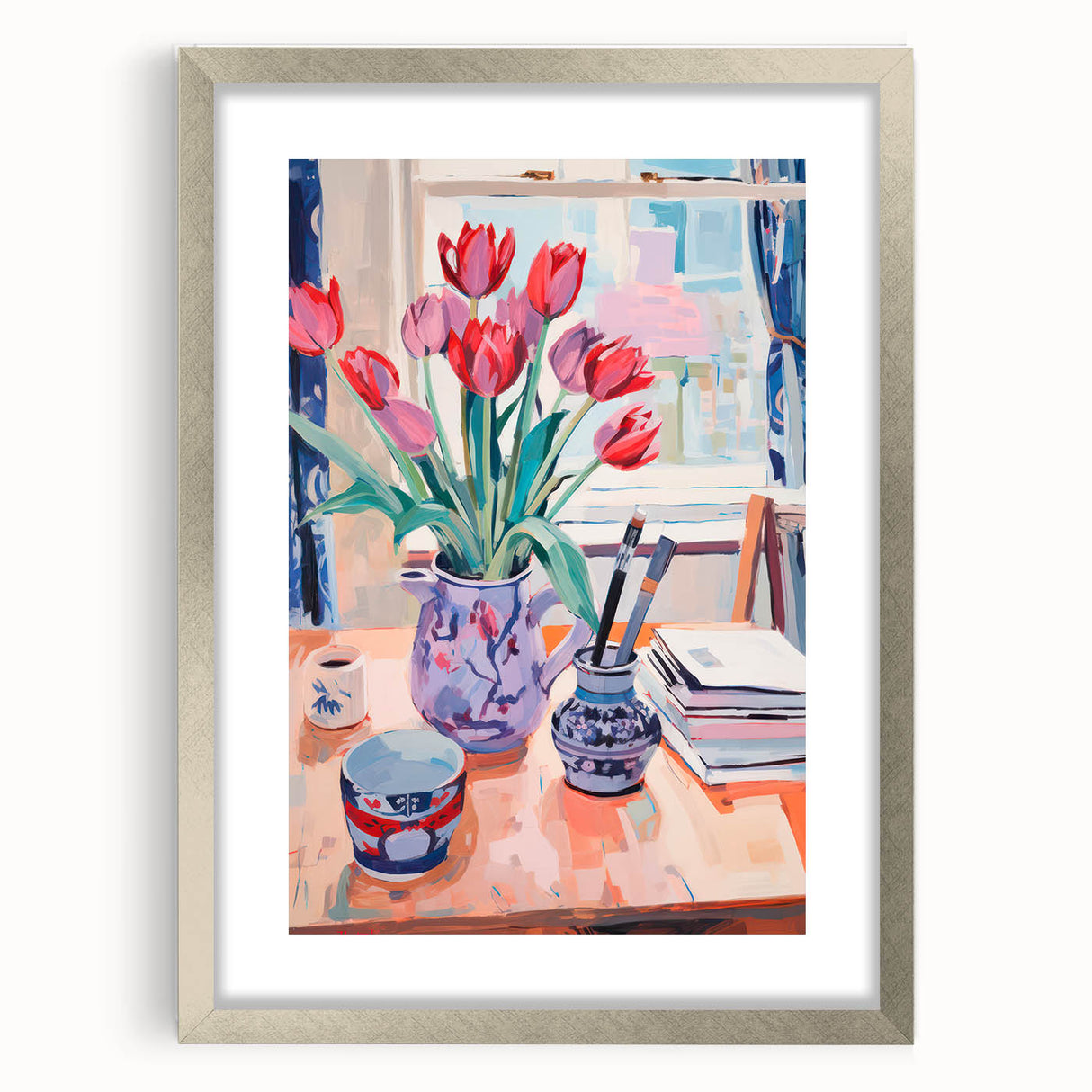 Maximalist Wall Art – Vibrant Still Life with Tulips and Artistic Decor