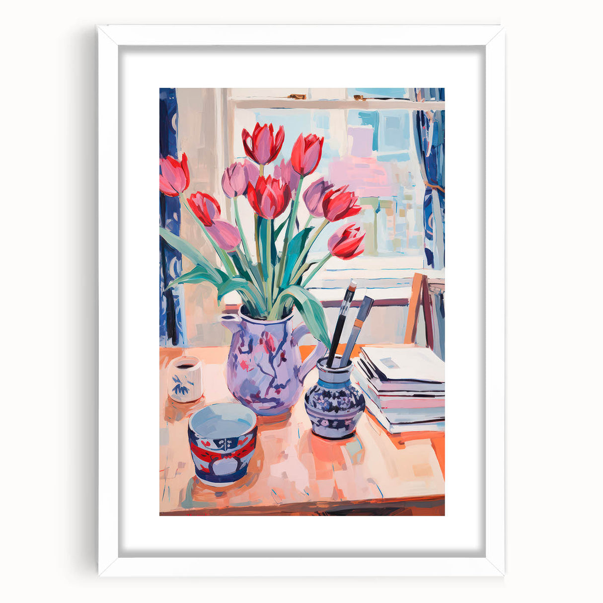 Maximalist Wall Art – Vibrant Still Life with Tulips and Artistic Decor