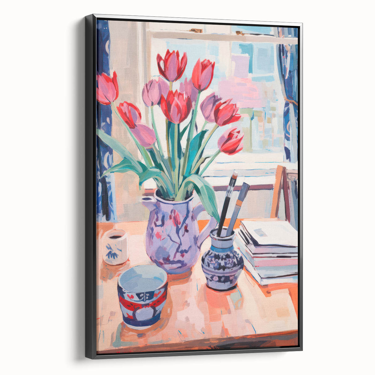Maximalist Wall Art – Vibrant Still Life with Tulips and Artistic Decor