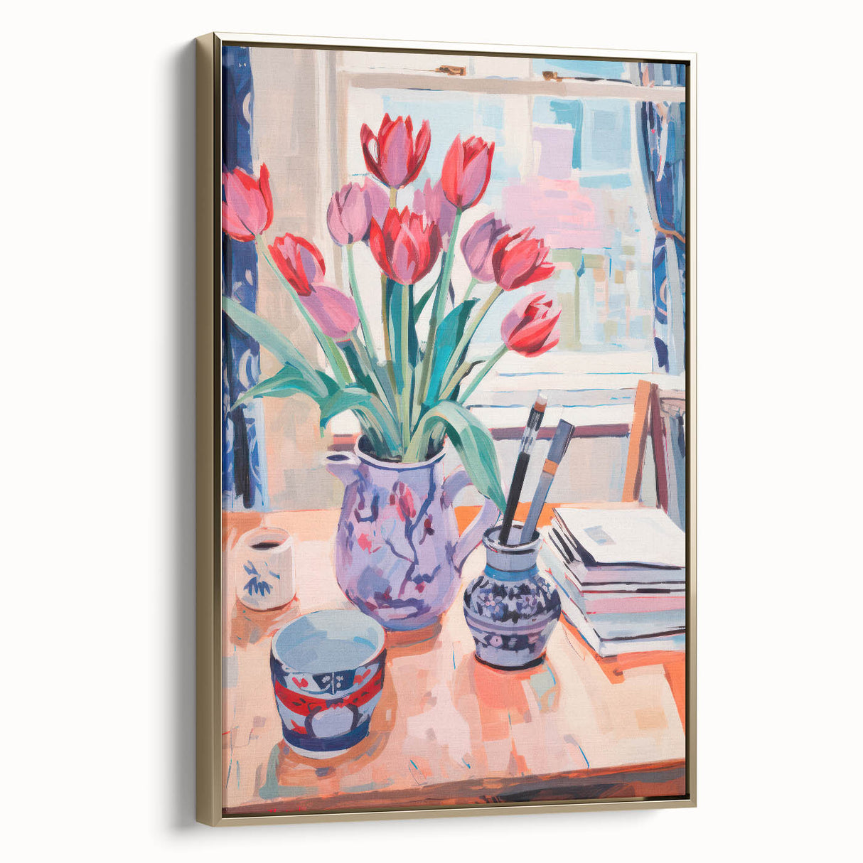Maximalist Wall Art – Vibrant Still Life with Tulips and Artistic Decor