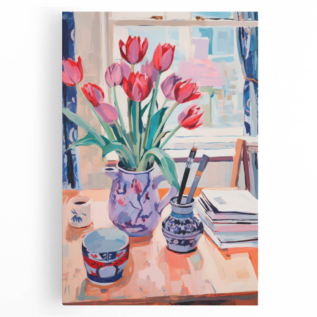 Maximalist Wall Art – Vibrant Still Life with Tulips and Artistic Decor