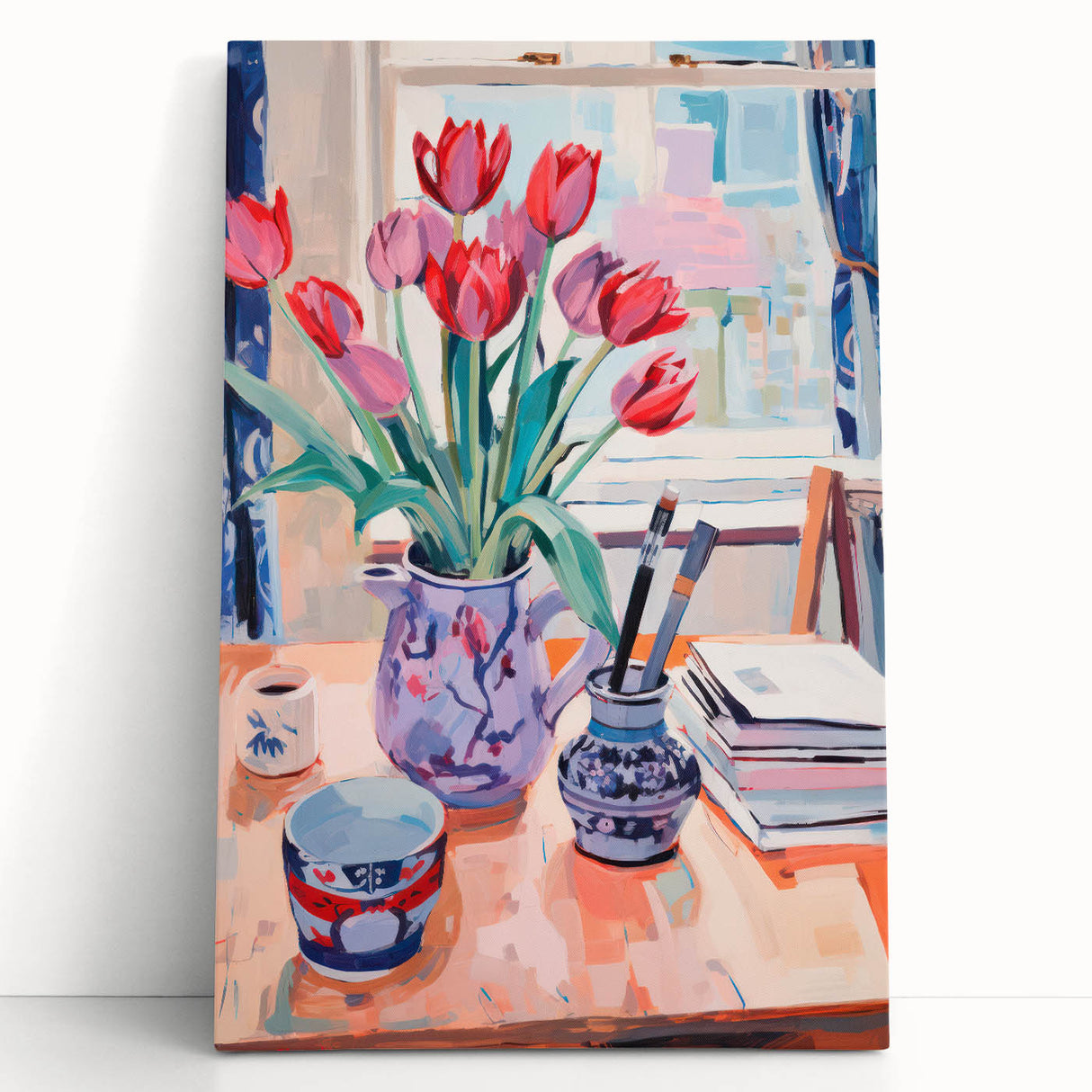 Maximalist Wall Art – Vibrant Still Life with Tulips and Artistic Decor