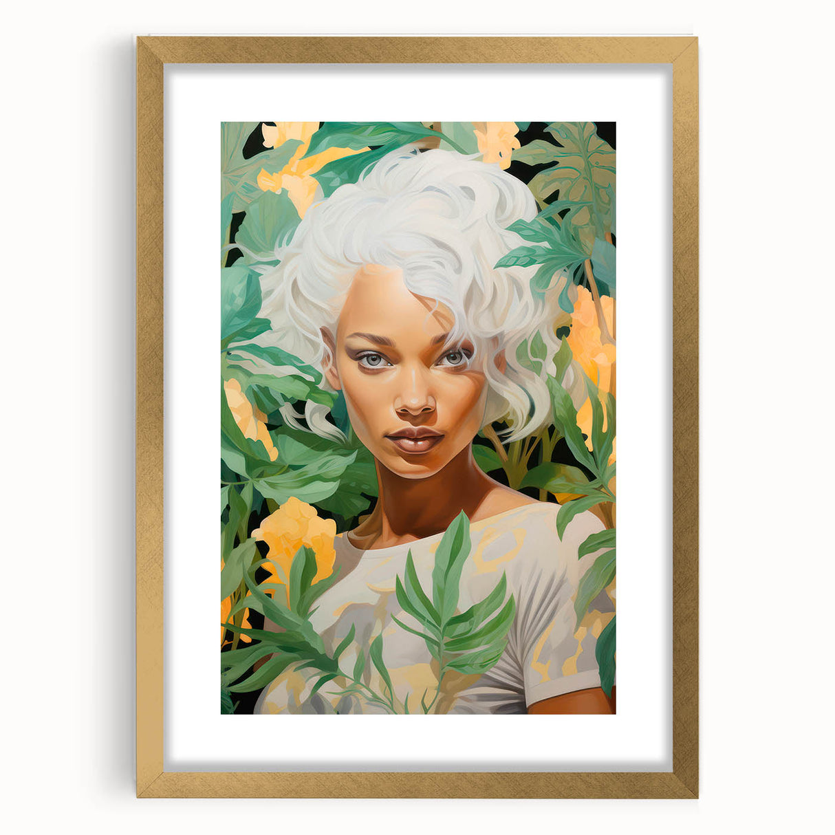 Maximalist Wall Art – Bold Portrait with Lush Botanicals for Home Decor