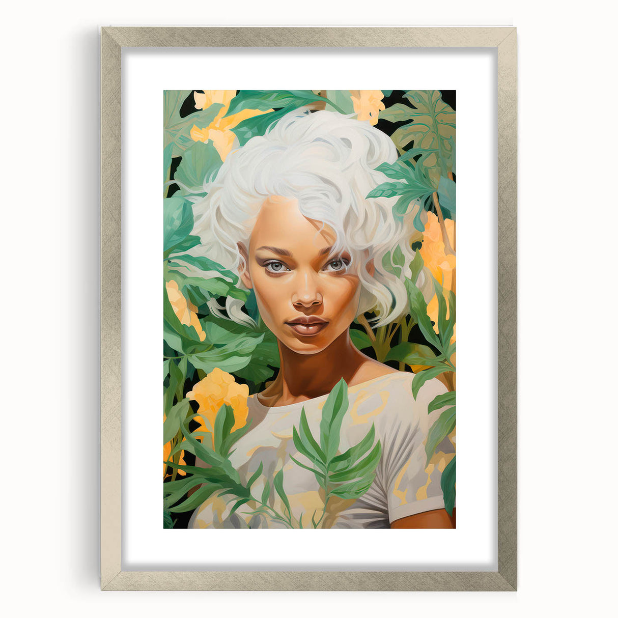 Maximalist Wall Art – Bold Portrait with Lush Botanicals for Home Decor
