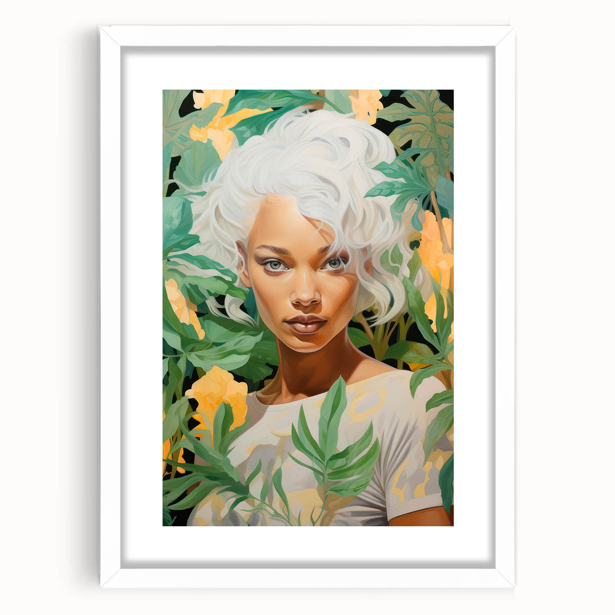Maximalist Wall Art – Bold Portrait with Lush Botanicals for Home Decor