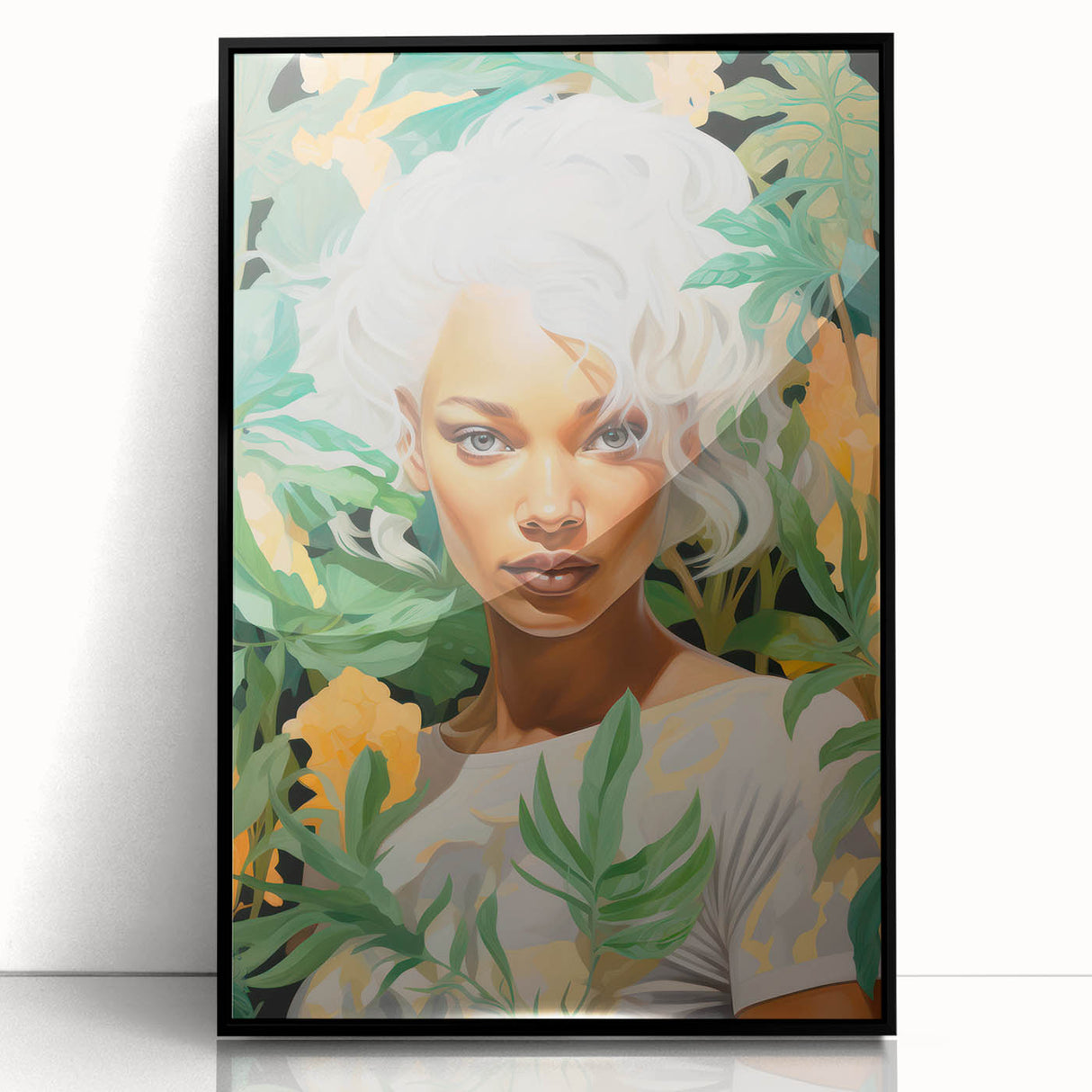 Maximalist Wall Art – Bold Portrait with Lush Botanicals for Home Decor