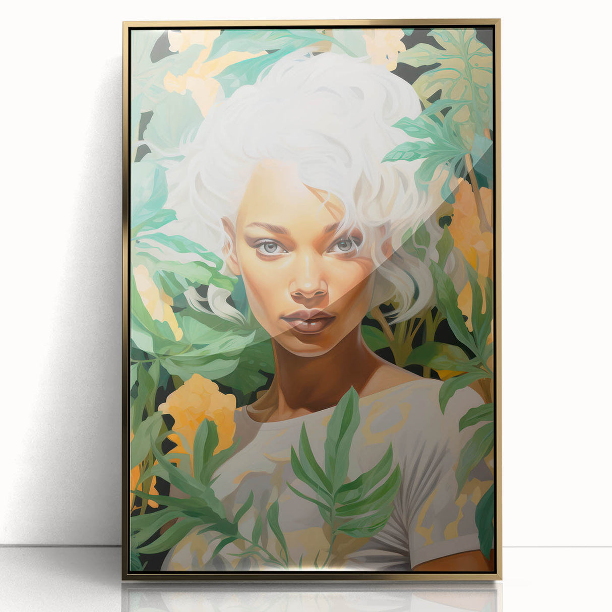 Maximalist Wall Art – Bold Portrait with Lush Botanicals for Home Decor
