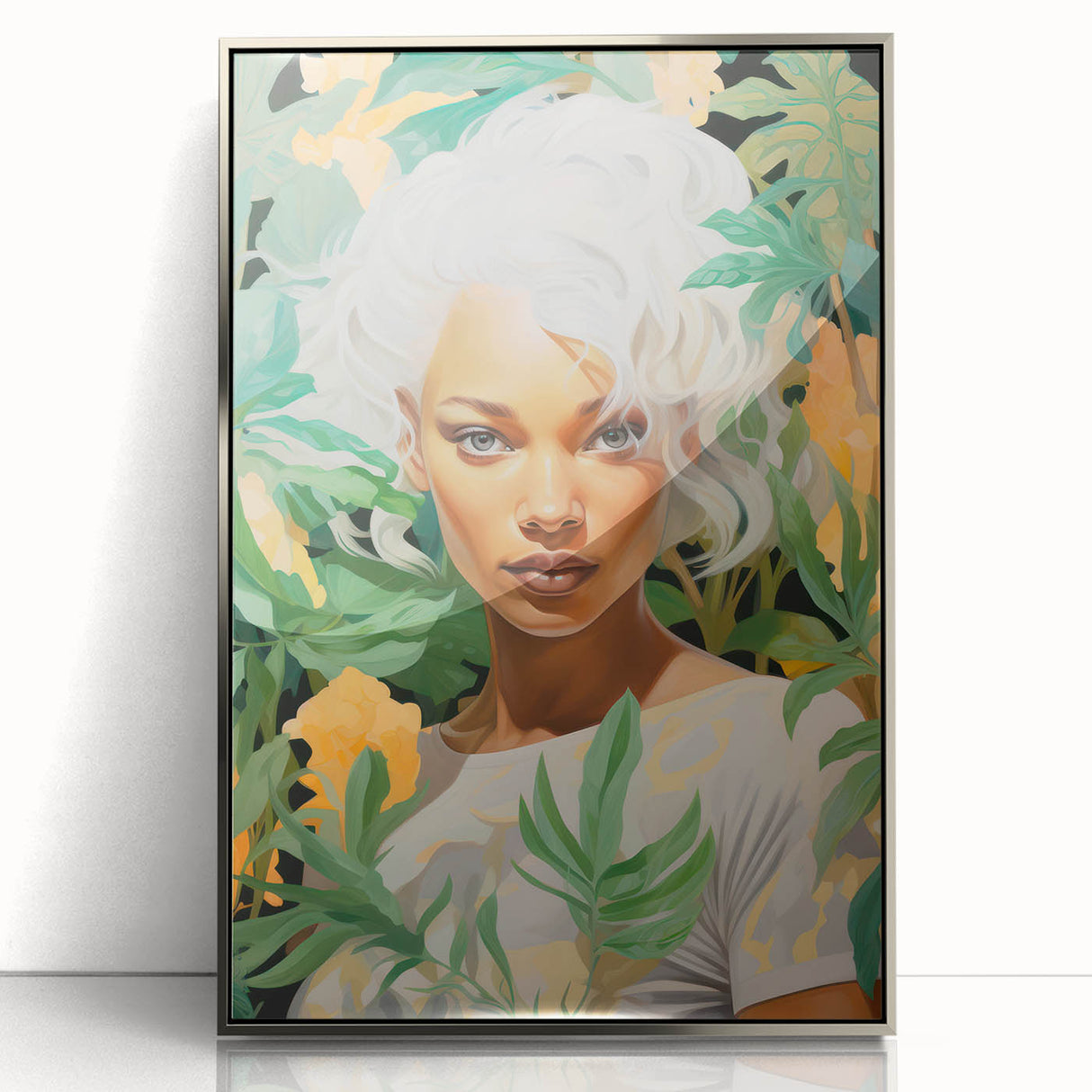 Maximalist Wall Art – Bold Portrait with Lush Botanicals for Home Decor
