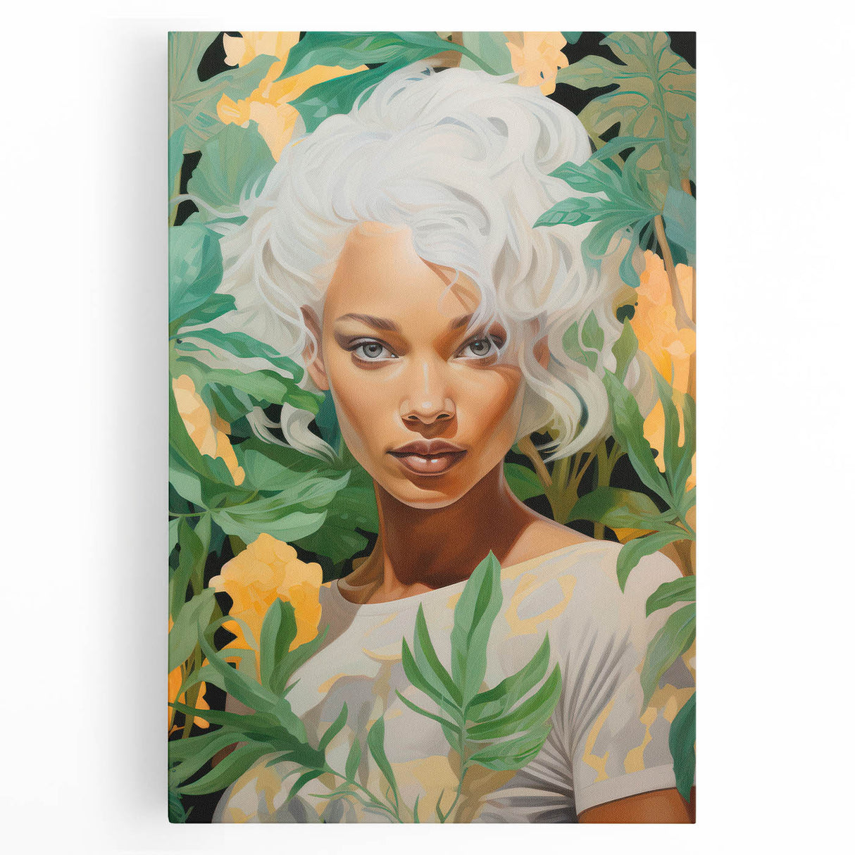 Maximalist Wall Art – Bold Portrait with Lush Botanicals for Home Decor