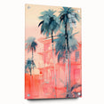 Maximalist Wall Art – Vibrant Urban Oasis with Palm Trees and Sunset Hues